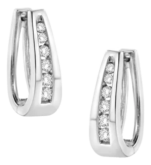 14k White Gold 1.0 Cttw Channel-Set Brilliant Round-Cut Diamond Hoop Earrings (I-J Color, I2-I3 Clarity) - 2 Pieces