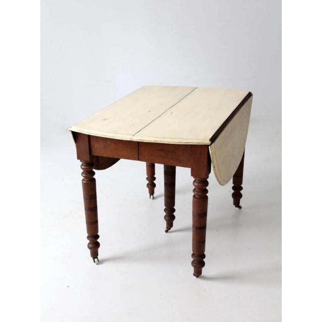 Farmhouse Antique Drop Leaf Table With Fifth Leg For Sale - Image 3 of 13