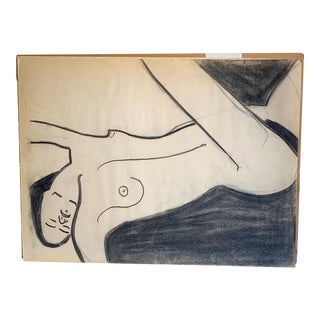 Late 20th Century "Reclining Female #3" Modern Figurative Charcoal Drawing by Curtis For Sale