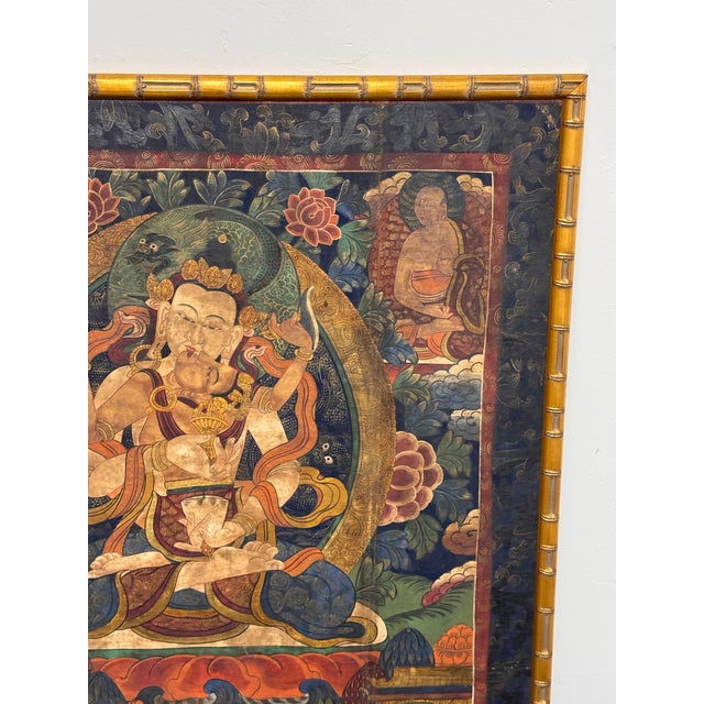 Tibetan Buddhist Yab-Yum Thangka Painting, Framed For Sale - Image 9 of 12