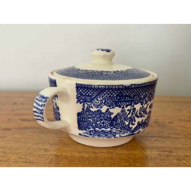Pop Art Vintage 20th Century Blue Willow Sugar Kitchen Canister Storage Jar With Lid For Sale - Image 3 of 9