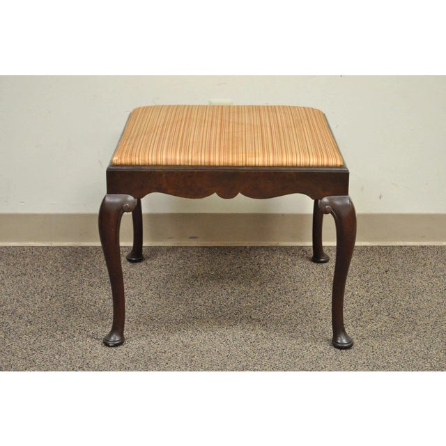 Antique Schmieg & Kotzian Mahogany Wood Queen Anne Square Stool Bench Ottoman. Item features solid wood construction,...