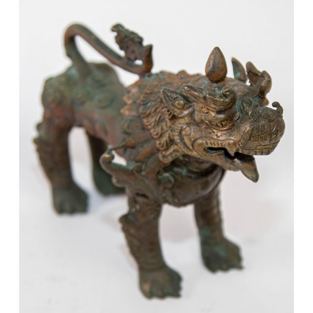 Asian Bronze Guardian Lion Sculpture 19th Century | Chairish