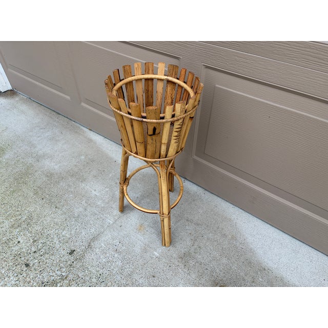 Mid-Century Modern Mid 20th Century Bamboo Planter on Stand in the Palm Beach Chinoiserie Style For Sale - Image 3 of 12