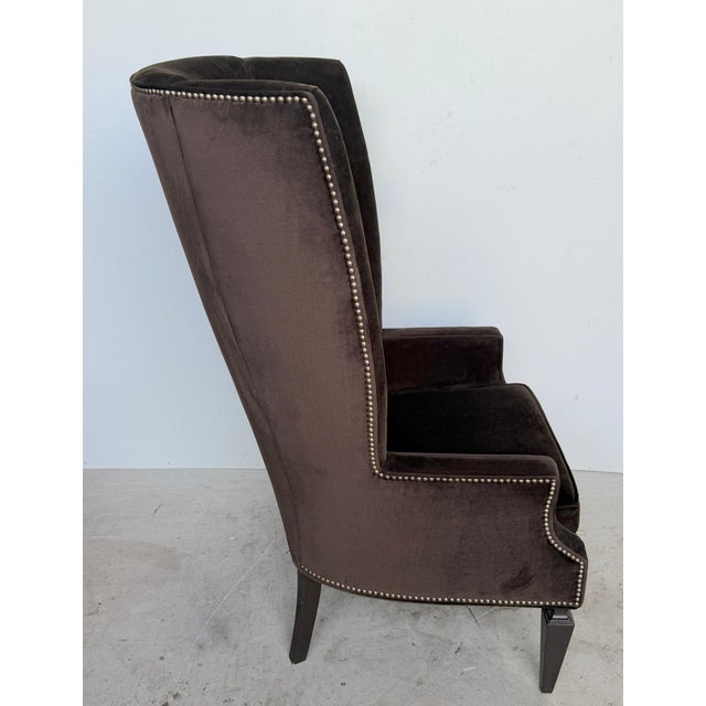 Pair Custom Mogul Los Angeles Espresso-Brown Velvet High-Back Wing Chairs For Sale In Greensboro - Image 6 of 16