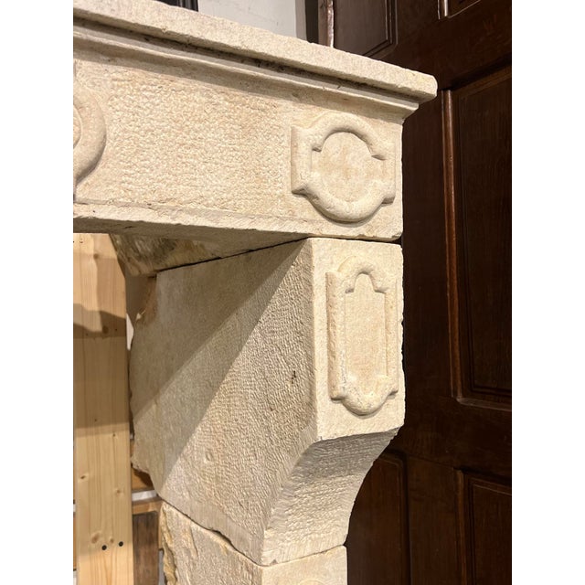 Cream Antique French Limestone Fireplace Mantel From Burgundy, 19th Century For Sale - Image 8 of 18