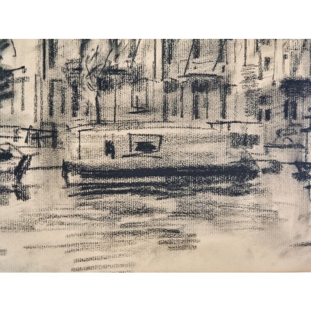 Engelman, Amsterdam City Waterfront, 1980, Charcoal Drawing, Framed For Sale - Image 3 of 8