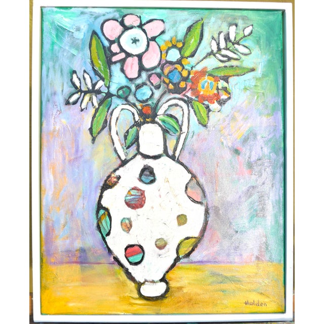 Contemporary “Flowers in Ia Sculptural Vase” - Oil Painting on Canvas For Sale - Image 3 of 7
