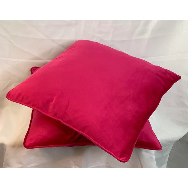 Ruby Red Contemporary Ruby Red Velvet Cranberry Pillows - A Pair For Sale - Image 8 of 9