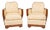 Art Deco Lounge Chairs in Eggshell Damask Upholstery, 1930s, Set of 2 For Sale