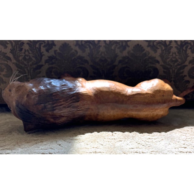Mid 20th Century Vintage Large Handcrafted Leather Lion Sculpture, 23” For Sale - Image 5 of 9
