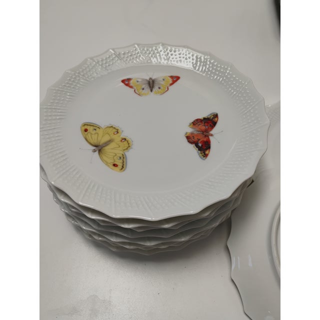 Transitional Mid 20th Century Chastagner Limoge Butterfly Motif Desert Plates - Set of 10 For Sale - Image 3 of 7