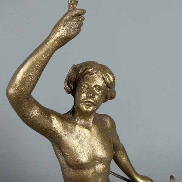 Wood Antique Gilded Antimony Sculpture of a Blacksmith by Ruchet, Early 1900s For Sale - Image 7 of 15