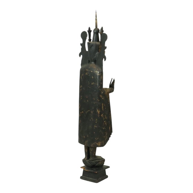 Very Large Weathered Gilded Wood Statue of Buddha, Burma For Sale - Image 11 of 18