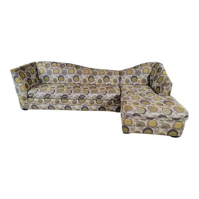 Vintage Postmodern Curved Back Patterned Upholstered Sectional Sofa by Carson's For Sale