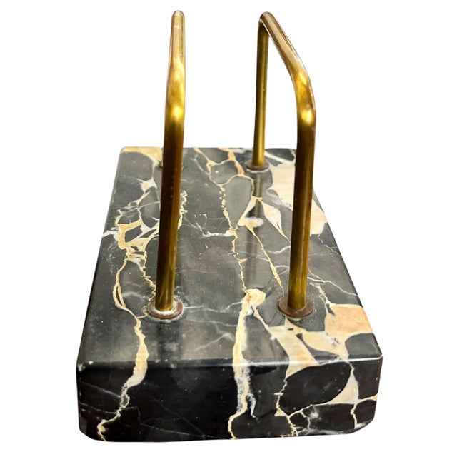 Mid-Century Modern Vintage Italian Marble & Brass Desk Organizer / Letter Holder For Sale - Image 3 of 6
