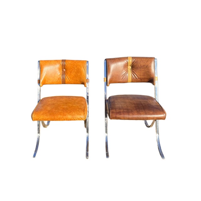 Pair of 1960’s Milo Baughmann for Howell Burd Barcelona Style Chrome Side Chairs For Sale - Image 10 of 12