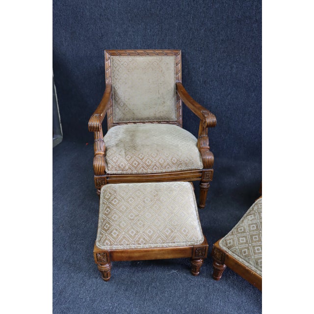 Mid 20th Century Louis XV Style Carved and Upholstered Open Armchairs W/ Ottomans - 2 Sets For Sale - Image 5 of 13