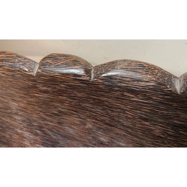 Share Large Antique Heavy Black Palm Asian Wooden Figural Sculpture Centerpiece Stand For Sale - Image 12 of 14