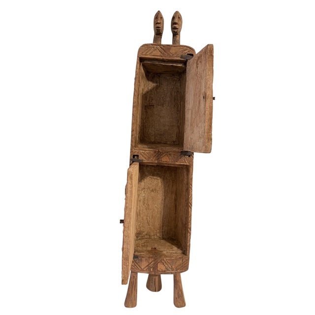 Brown Lg Vintage Unique Dogon Hand Carved Wooden Box Mali 24" H For Sale - Image 8 of 11