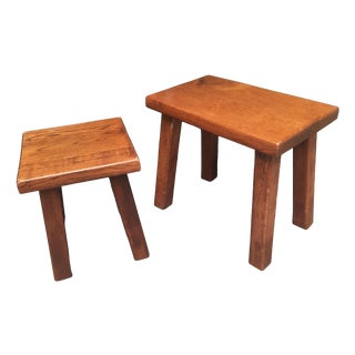Vintage Brutalist Style Oak Side Tables, 1970s, Set of 2 For Sale