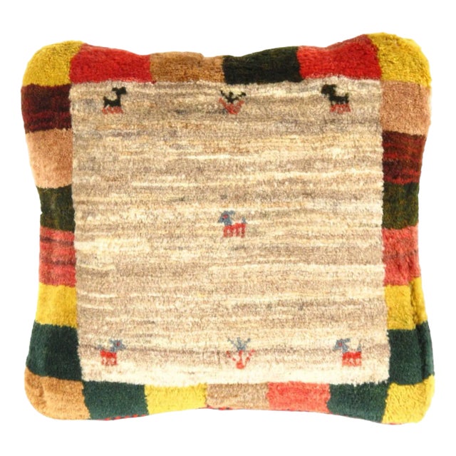 Pasargad DC Fine Hand Knotted Persian Gabbeh Pillow For Sale