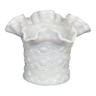 Fenton White Milk Glass Daisy and Button Ruffle Rim Vase For Sale