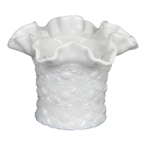 Fenton White Milk Glass Daisy and Button Ruffle Rim Vase