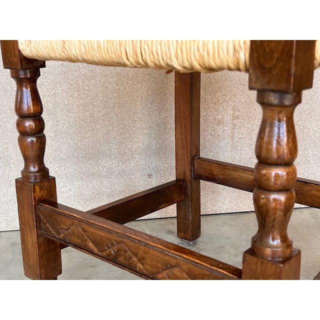 20th Century Set of Six Catalan Chairs in Carved Walnut and Caned Seats For Sale - Image 9 of 11