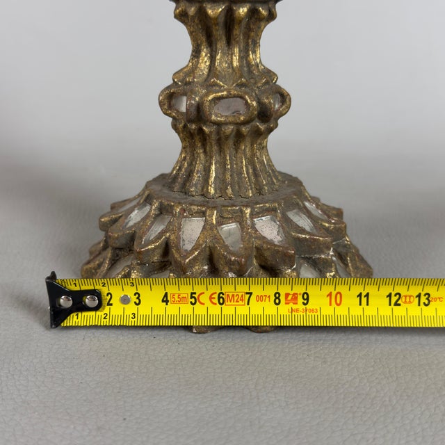 Antique Candlesticks in Gilded Wood, Brass, Mirrored Glass, Set of 2 For Sale - Image 9 of 11