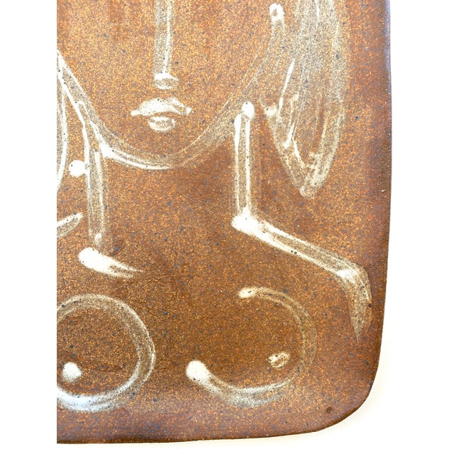 Handmade Earthenware Slip Painted Platter With Figure For Sale - Image 4 of 6