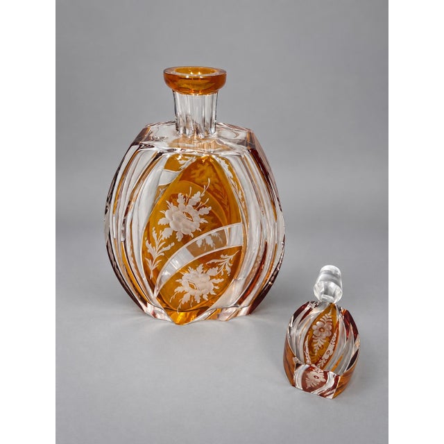 Glass 19th Century Art Deco Bohemian Artisan Amber Cut Crystal Decanter For Sale - Image 7 of 9