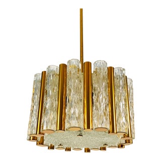 1960s Mid-Century Kaiser Leuchten Crystal Ice Glass Circular Chandelier For Sale