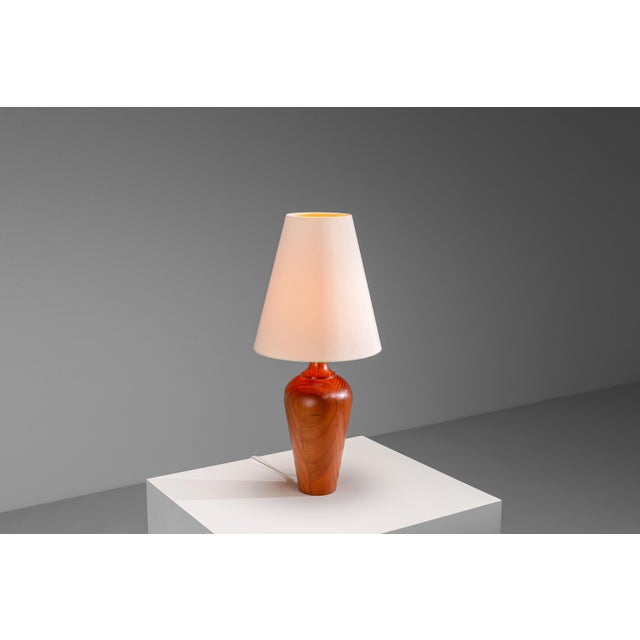 Vintage Wooden Table Lamp with Cone Lampshade, 1970s For Sale - Image 6 of 10