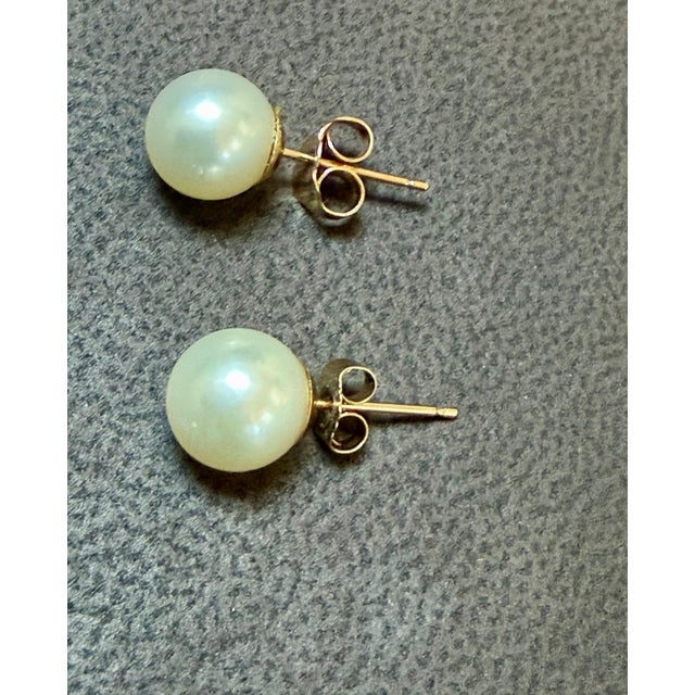 8 MM White Akoya Aaa Pearl Stud Earrings 14 K Yellow Gold For Sale In New York - Image 6 of 8