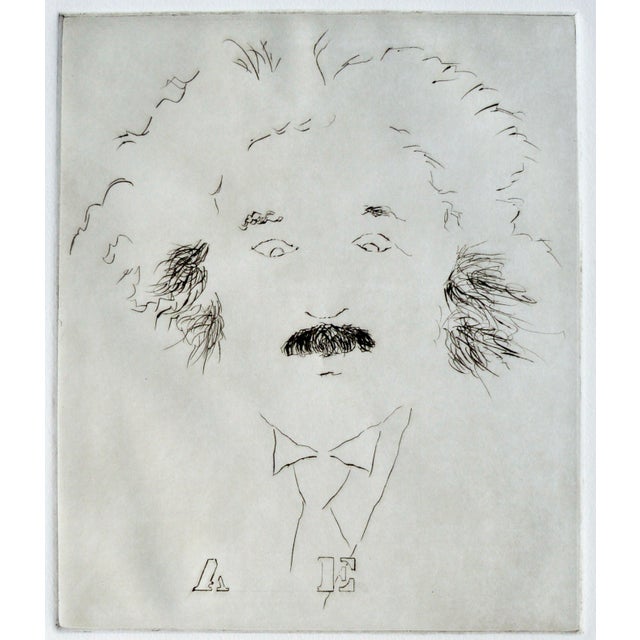 Albert Einstein portrait, "A E", a black and white collotype print by Lilya Vorobey (American, 21st C). Unsigned. From a...