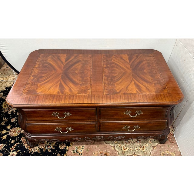Councill Carved Mahogany Coffee Table With 8 Drawers For Sale In New York - Image 6 of 7