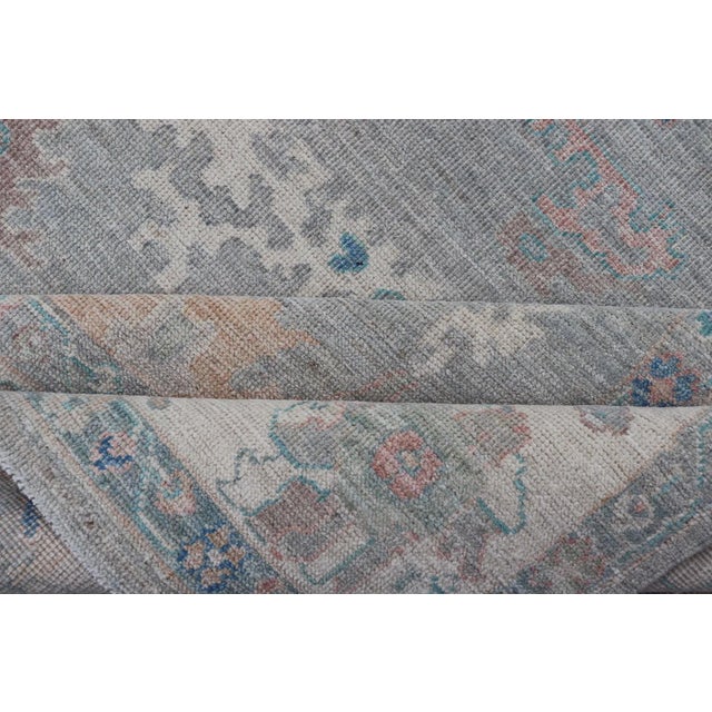 All Over Modern Floral Oushak With a Light Blue-Gray Field and Border With Color For Sale - Image 11 of 12