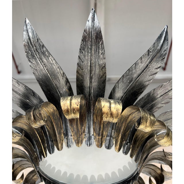Vintage Spanish Silver & Gold Gilt Metal Ceiling Fixture For Sale - Image 9 of 12