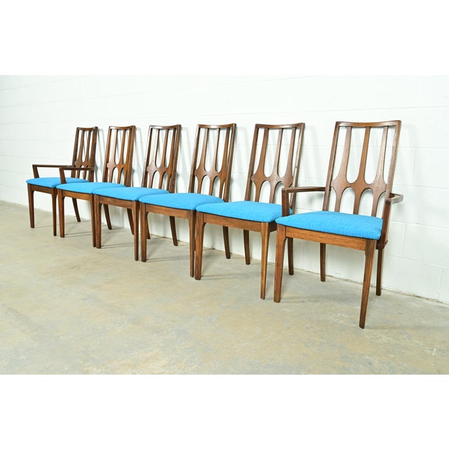 Broyhill Brasilia Broyhill Brasilia Mid-Century Modern Sculpted Walnut Dining Chairs, Set of Six For Sale - Image 4 of 12