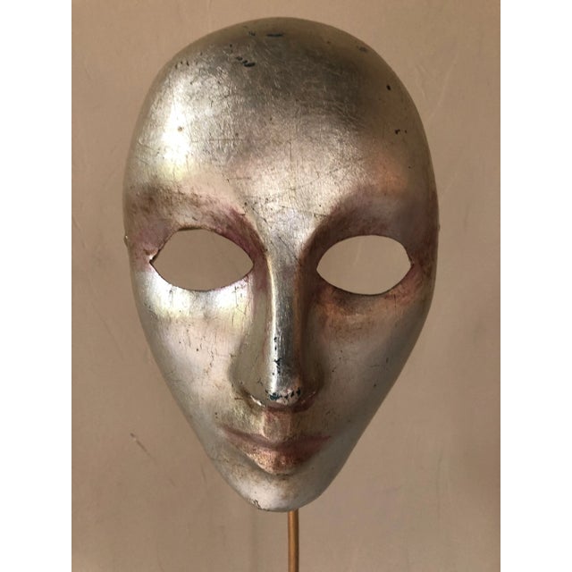 Silver Italian Paper-Maché Mask on Custom Stand For Sale - Image 8 of 9