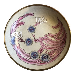 Vintage Japanese Ware Hand Painted Porcelain and Brass Bowl For Sale