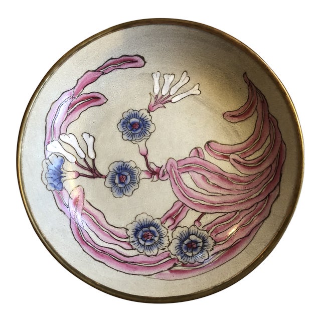 Vintage Japanese Ware Hand Painted Porcelain and Brass Bowl For Sale