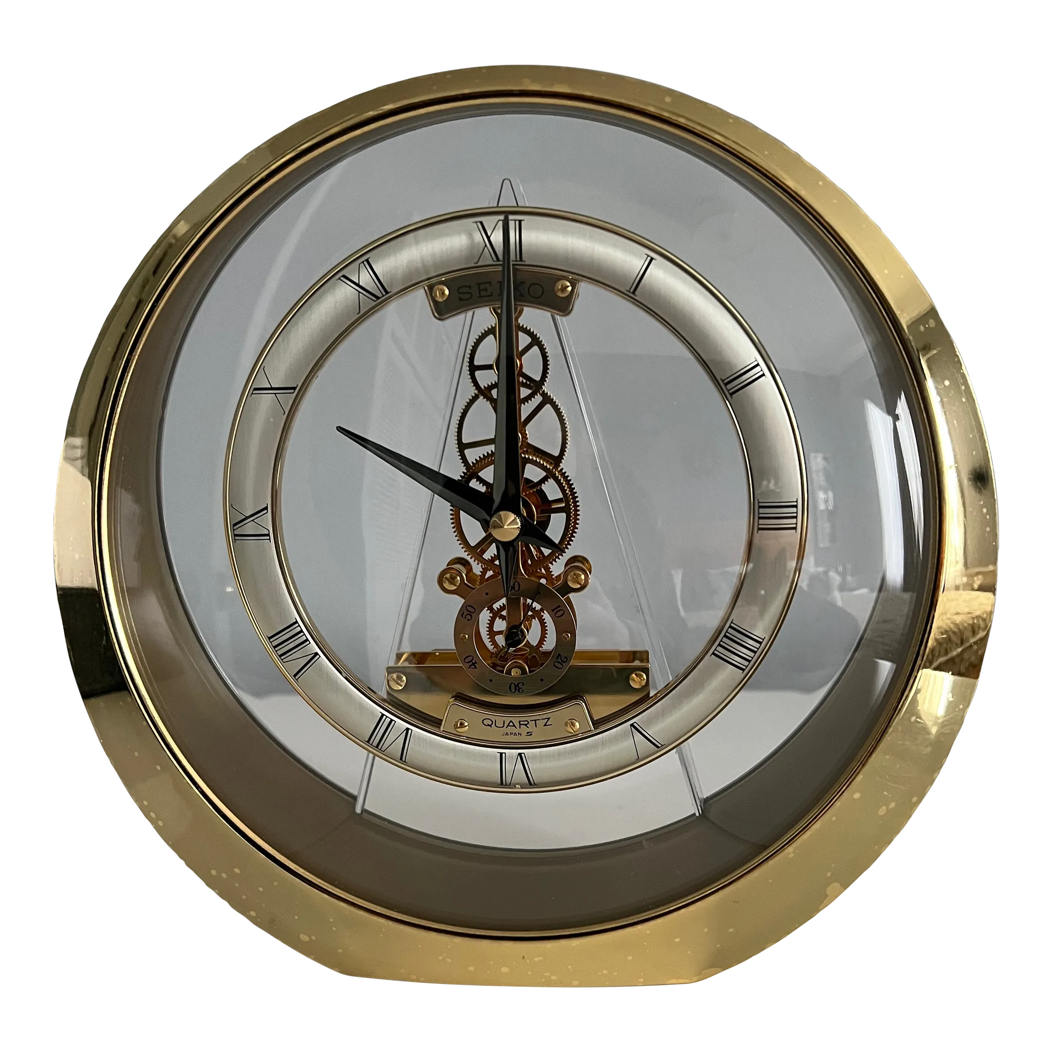 アンティークSEIKO スケルトン置時計 インテリアクォーツ 1990s Brass & Glass Seiko Skeleton Clock | Chairish