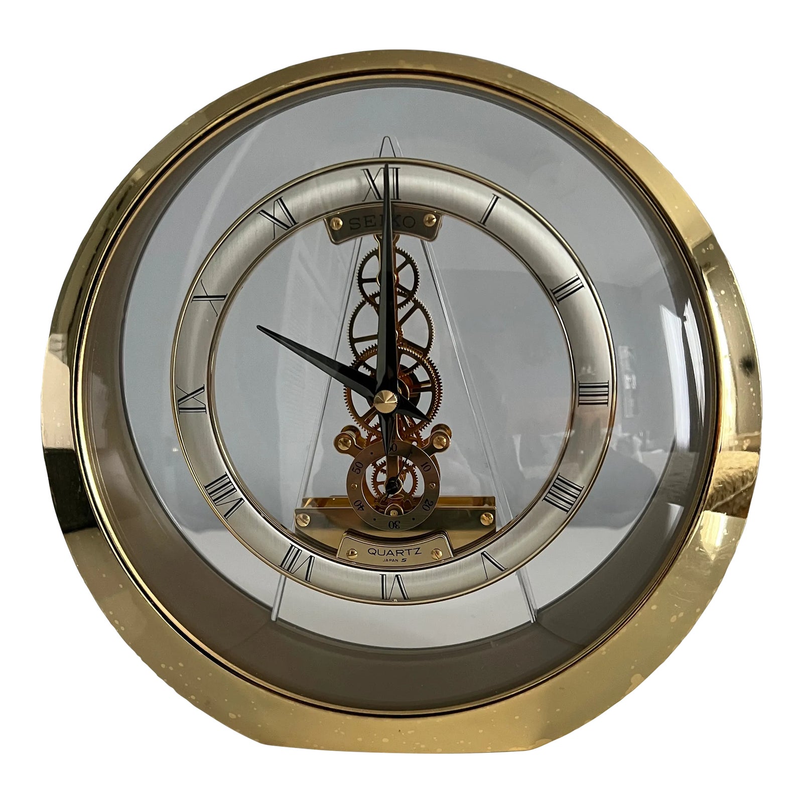 1990s Brass & Glass Seiko Skeleton Clock | Chairish