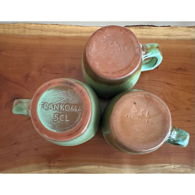 Mid-Century Modern Vintage Mid-Century Green Drip Glaze Frankoma Stoneware Mug Set – Set of 3 For Sale - Image 3 of 4