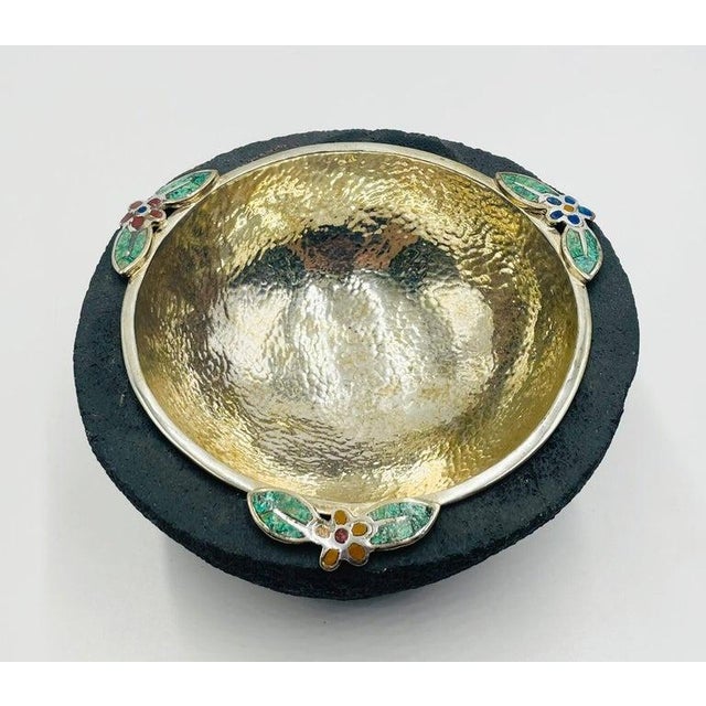 1980s 1980s Emilia Castillo Silver Bowl With Volcanic Rock Base & Spoon, Mexican Modernism For Sale - Image 5 of 18