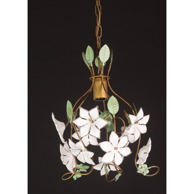 White Vintage Murano Style Chandelier White Flowers, 1980 For Sale - Image 8 of 10