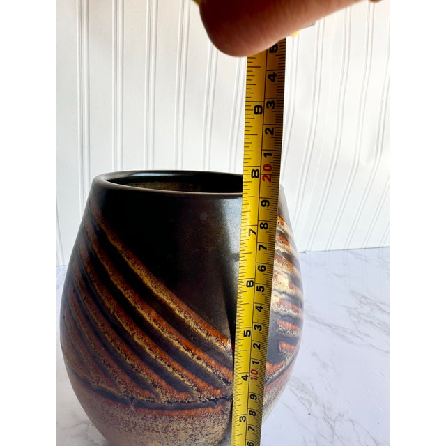 Ceramic Signed Studio Pottery Vase – Handcrafted Brown Geometric Ceramic Art For Sale - Image 7 of 8