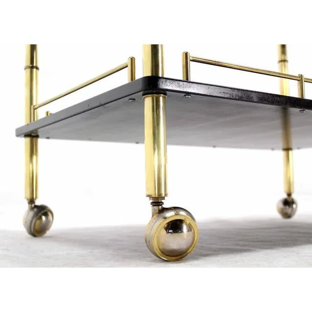 Hollywood Regency Faux Bamboo Brass Gallery 2-Tier Rectangular Rolling Bar Tea Cart For Sale - Image 6 of 10